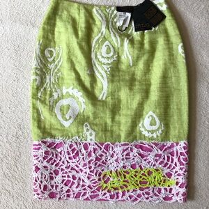 Christian Lacroix Paris Couture Skirt Green Pink White Party Office NWT Sz 6